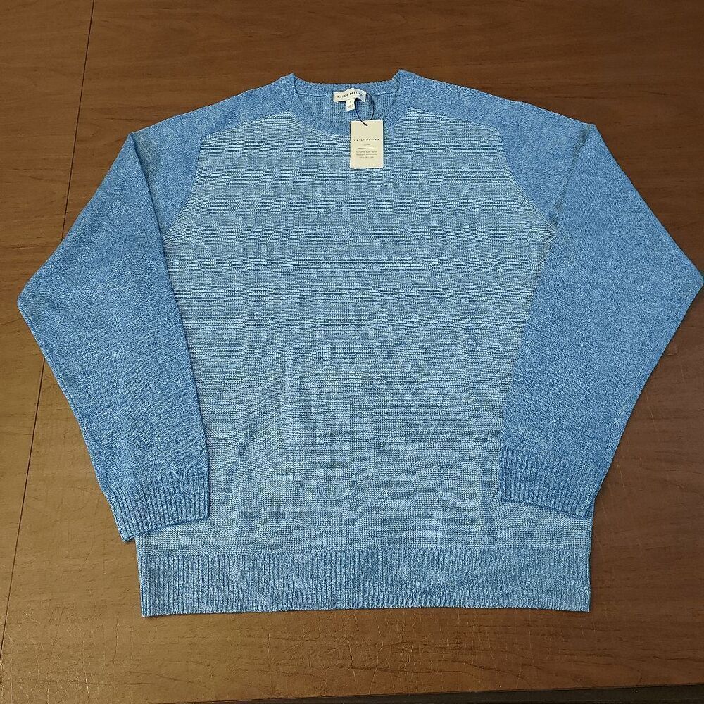 Peter Millar Stafford Saddle Shoulder Crewneck Sweater Blue MS24S51 Men's Large